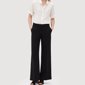 Lafayette 148 Finesse Crepe Kenmare Pants Black High Rise Wide Leg Trousers 6